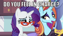 Size: 1280x720 | Tagged: safe, edit, screencap, rarity, sassy saddles, canterlot boutique, g4, bane, baneposting, dialogue, glasses, image macro, leaning, meme, movie quote, open mouth, talking, text, the dark knight rises