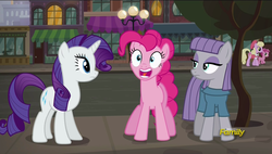 Size: 1920x1088 | Tagged: safe, screencap, luckette, maud pie, pinkie pie, rarity, ruby pinch, g4, the gift of the maud pie, discovery family logo, open mouth