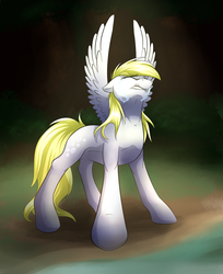 Size: 2200x2700 | Tagged: safe, artist:klarapl, derpy hooves, pegasus, pony, g4, crying, epic derpy, eyes closed, female, floppy ears, gritted teeth, high res, mare, solo, spread wings, water