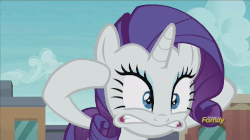Size: 750x421 | Tagged: safe, screencap, rarity, g4, the gift of the maud pie, animated, discovery family logo, faic, female, frustrated