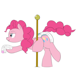 Size: 1080x1080 | Tagged: safe, artist:ricktin, pinkie pie, g4, diaper, female, non-baby in diaper, pole dancing, solo, stripper pole