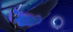 Size: 1640x735 | Tagged: safe, artist:majorlaughmaster, princess luna, g4, female, moon, night, solo