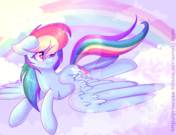 Size: 1024x788 | Tagged: safe, artist:princess-liliana, rainbow dash, g4, cloud, female, rainbow, solo, watermark