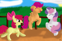 Size: 1200x800 | Tagged: safe, artist:shadowwing34, apple bloom, scootaloo, sweetie belle, g4, cutie mark crusaders, open mouth