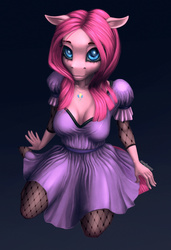 Size: 956x1400 | Tagged: dead source, safe, artist:oneofyouare, pinkie pie, earth pony, anthro, g4, female, pinkamena diane pie, saloon dress, saloon pinkie, solo