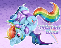 Size: 4090x3244 | Tagged: safe, artist:pvrii, rainbow dash, bat pony, pony, g4, bat ponified, clothes, female, leg warmers, race swap, rainbowbat, socks, solo, striped socks