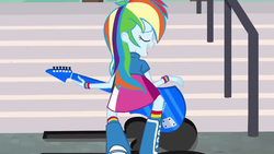 Size: 1280x720 | Tagged: safe, screencap, rainbow dash, equestria girls, g4, my little pony equestria girls: friendship games, female, guitar, solo