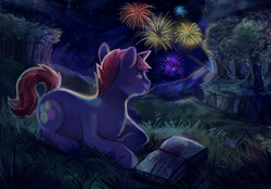 Size: 1206x841 | Tagged: safe, artist:cherivinca, oc, oc only, book, fireworks, prone, solo