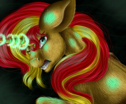 Size: 4320x3600 | Tagged: safe, artist:crazyaniknowit, sunset shimmer, pony, unicorn, g4, crying, female, fluffy, gritted teeth, magic, solo
