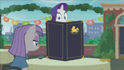 Size: 640x360 | Tagged: safe, edit, edited screencap, screencap, boulder (g4), maud pie, rarity, g4, the gift of the maud pie, animated, discovery family logo, female, loop