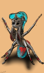 Size: 3000x5000 | Tagged: safe, artist:fuzzyhead12, monster pony, original species, spiderpony, colored sketch, defending, not fluffy enough, sketch, solo