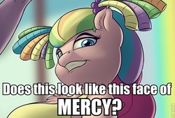 Size: 619x419 | Tagged: safe, artist:skipsy, edit, pinkie pie, g4, my little pony: friendship is magic, rainbow falls, cheerleader pinkie, cropped, face of mercy, image macro, impact font, meme