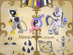 Size: 2000x1500 | Tagged: safe, artist:virenth, oc, oc only, oc:nova, oc:virenth, griffon, zebra, noventh, reference sheet