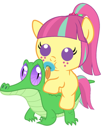 Size: 836x1017 | Tagged: safe, artist:red4567, gummy, sour sweet, pony, equestria girls, g4, my little pony equestria girls: friendship games, baby, baby pony, baby sour sweet, cute, equestria girls ponified, pacifier, ponies riding gators, ponified, recolor, riding, sour sweet riding gummy, sourbetes, weapons-grade cute