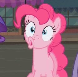 Size: 396x393 | Tagged: safe, screencap, pinkie pie, rarity, g4, the gift of the maud pie, female, gif, non-animated gif, solo
