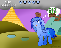 Size: 2560x2048 | Tagged: safe, artist:icy wings, oc, oc only, oc:frost soar, pony, high res, hud, plant pot, pyramid, solo