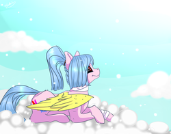 Size: 1023x803 | Tagged: safe, artist:doodle-28, oc, oc only, oc:winter shadow, black sclera, cloud, solo