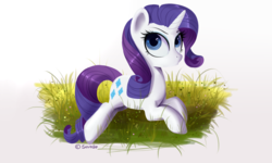 Size: 1524x914 | Tagged: safe, artist:sevedie, rarity, g4, female, grass, prone, solo