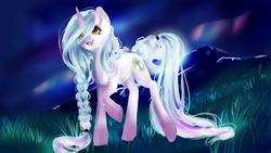 Size: 1920x1080 | Tagged: safe, artist:chocori, oc, oc only, aurora borealis, braid, raised hoof, solo