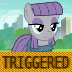 Size: 512x512 | Tagged: safe, maud pie, g4, the gift of the maud pie, female, image macro, meme, solo, triggered