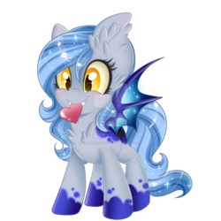 Size: 1024x1024 | Tagged: safe, artist:pvrii, oc, oc only, oc:midnight radiance, bat pony, pony, heart, mouth hold, simple background, solo, transparent background, watermark