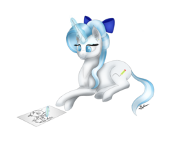 Size: 2253x1869 | Tagged: safe, artist:speed-chaser, oc, oc only, oc:bluty, pony, unicorn, drawing, glowing horn, horn, magic, simple background, solo, telekinesis, transparent background
