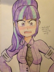 Size: 2448x3264 | Tagged: safe, artist:rainicornarts, starlight glimmer, equestria girls, g4, blushing, breasts, busty starlight glimmer, clothes, equestria girls-ified, female, high res, human coloration, humanized, solo, traditional art