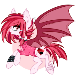 Size: 1000x1000 | Tagged: safe, artist:dreamyeevee, oc, oc only, oc:ruby dust, bat pony, pony, bracelet, choker, clothes, leather jacket, solo, spiked choker, spiked wristband