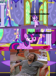 Size: 854x1152 | Tagged: safe, screencap, starlight glimmer, twilight sparkle, alicorn, pony, unicorn, g4, no second prances, female, image macro, jeff bridges, mare, meme, the big lebowski, the dude, twilight sparkle (alicorn)