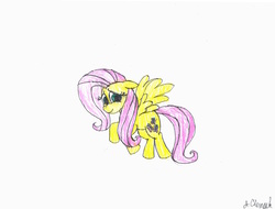 Size: 3283x2496 | Tagged: safe, artist:endlesswire94, fluttershy, g4, female, floppy ears, flying, high res, solo, traditional art