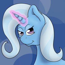 Size: 2000x2000 | Tagged: safe, artist:php192, trixie, pony, unicorn, g4, bust, female, glowing horn, high res, horn, lidded eyes, looking at you, magic, mare, portrait, smiling, solo