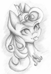 Size: 746x1071 | Tagged: safe, artist:artemasunset, screwball, g4, bust, female, hat, monochrome, portrait, propeller hat, sketch, solo, tongue out, traditional art