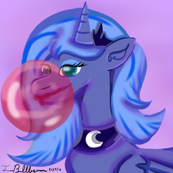 Size: 800x800 | Tagged: safe, artist:twibubblegum, princess luna, g4, bubble, bubblegum, crown, female, food, gum, s1 luna, solo