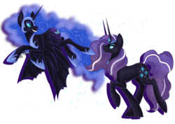 Size: 1024x724 | Tagged: safe, artist:kankryvantas, nightmare moon, nightmare rarity, g4, duality, grin, self ponidox, simple background, transparent background