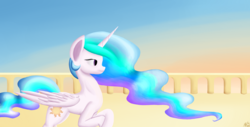Size: 3000x1522 | Tagged: safe, artist:moonsolace, princess celestia, g4, balcony, female, frown, solo