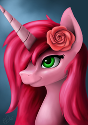 Size: 632x894 | Tagged: safe, artist:reillyington86, oc, oc only, pony, unicorn, female, flower, flower in hair, solo