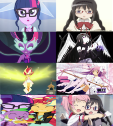 Size: 1024x1145 | Tagged: safe, screencap, sci-twi, sunset shimmer, twilight sparkle, equestria girls, g4, my little pony equestria girls: friendship games, comparison, daydream shimmer, homura akemi, madoka kaname, midnight sparkle, puella magi madoka magica, wrong aspect ratio