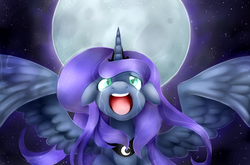 Size: 3786x2499 | Tagged: safe, artist:scarlet-spectrum, princess luna, g4, crying, female, floppy ears, high res, moon, open mouth, solo, spread wings