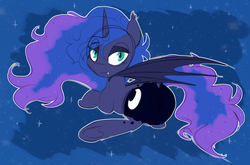 Size: 1280x845 | Tagged: safe, artist:estrill, princess luna, alicorn, bat pony, bat pony alicorn, pony, g4, butt, female, lunabat, moonbutt, plot, race swap, solo