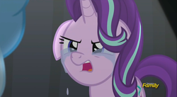 Size: 2535x1385 | Tagged: safe, screencap, starlight glimmer, trixie, pony, unicorn, g4, no second prances, angry, betrayal, crying, discovery family logo, female, floppy ears, heartbreak, mare, sad, sadlight glimmer, tears of anger, teary eyes