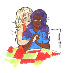 Size: 524x524 | Tagged: safe, artist:kessandras, applejack, rarity, human, g4, dark skin, female, humanized, lesbian, ship:rarijack, shipping