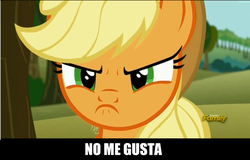 Size: 1600x1026 | Tagged: safe, screencap, applejack, g4, no second prances, discovery family logo, female, me gusta, no me gusta, solo, subverted meme