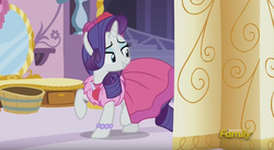 Size: 1531x841 | Tagged: safe, screencap, rarity, pony, unicorn, g4, no second prances, beautiful, bracelet, clothes, cute, discovery family logo, dress, female, flower, jewelry, lidded eyes, mare, necklace, raribetes, rose, smiling, solo