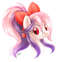 Size: 1700x1800 | Tagged: safe, artist:iheartjapan789, oc, oc only, oc:sweet velvet, bat pony, pony, bow, bust, female, hair bow, mare, ponytail, simple background, solo, transparent background
