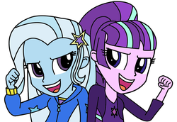 Size: 848x584 | Tagged: safe, artist:trixiedusk09, starlight glimmer, trixie, equestria girls, g4, my little pony equestria girls: friendship games, no second prances, counterparts, female, lesbian, ship:startrix, shipping, simple background, twilight's counterparts, white background