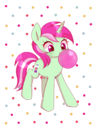 Size: 768x1024 | Tagged: safe, artist:yukutamil, minty bubblegum, pony, unicorn, g4, bubblegum, cute, female, food, gum, solo