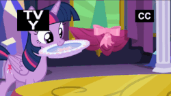 Size: 371x209 | Tagged: safe, screencap, twilight sparkle, alicorn, pony, g4, no second prances, animated, closed captioning, cute, female, frown, mare, mouth hold, nom, nudge, ocd, plate, proper silverware placement, raised eyebrow, smiling, solo, thinking, tv rating, tv-y, twiabetes, twilight sparkle (alicorn)