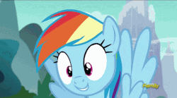 Size: 637x353 | Tagged: safe, screencap, rainbow dash, starlight glimmer, g4, no second prances, animated, discovery family logo, female, flying