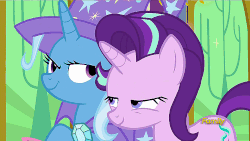 Size: 960x540 | Tagged: safe, screencap, starlight glimmer, trixie, pony, unicorn, g4, no second prances, animated, discovery family logo, female, loop, mare