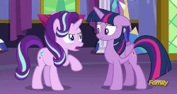 Size: 1089x585 | Tagged: safe, screencap, starlight glimmer, twilight sparkle, alicorn, pony, g4, no second prances, animated, discovery family logo, female, loop, mare, twilight sparkle (alicorn)